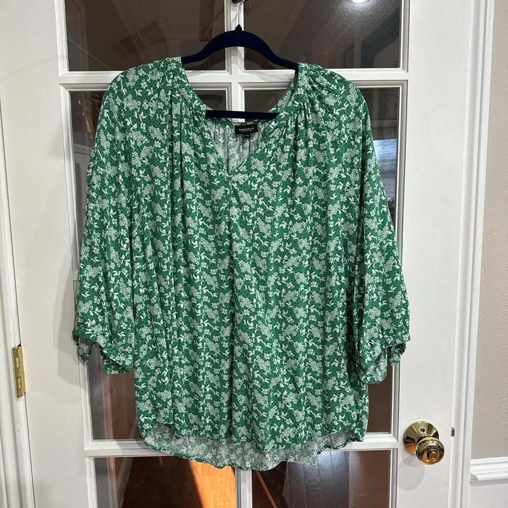 Jones & Co Green Floral V-Neck Blouse, 3/4 Sleeve, Plus Size 2X